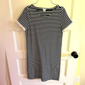J Crew Blue and White Stripe Breton Preppy Shirt Dress Ruffle Sleeve size Small